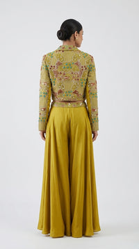 YELLOW MIRROR EMBROIDERED SHARARA SET WITH BLAZER