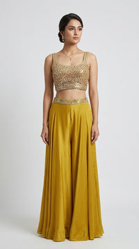 YELLOW MIRROR EMBROIDERED SHARARA SET WITH BLAZER