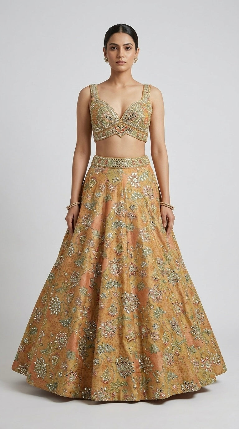 YELLOW MIRROR EMBROIDERED LEHENGA CHOLI SET
