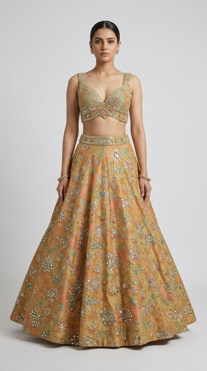 YELLOW MIRROR EMBROIDERED LEHENGA CHOLI SET