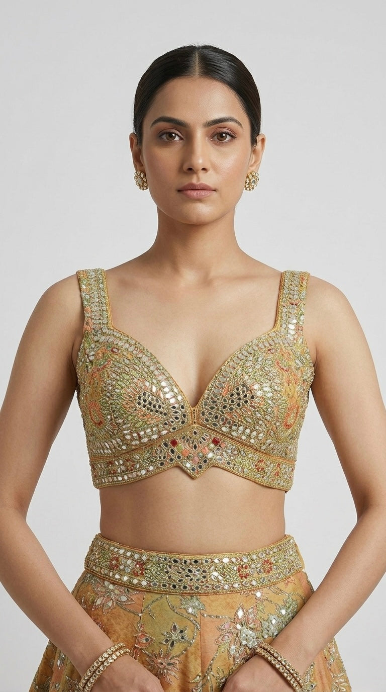 YELLOW MIRROR EMBROIDERED LEHENGA CHOLI SET