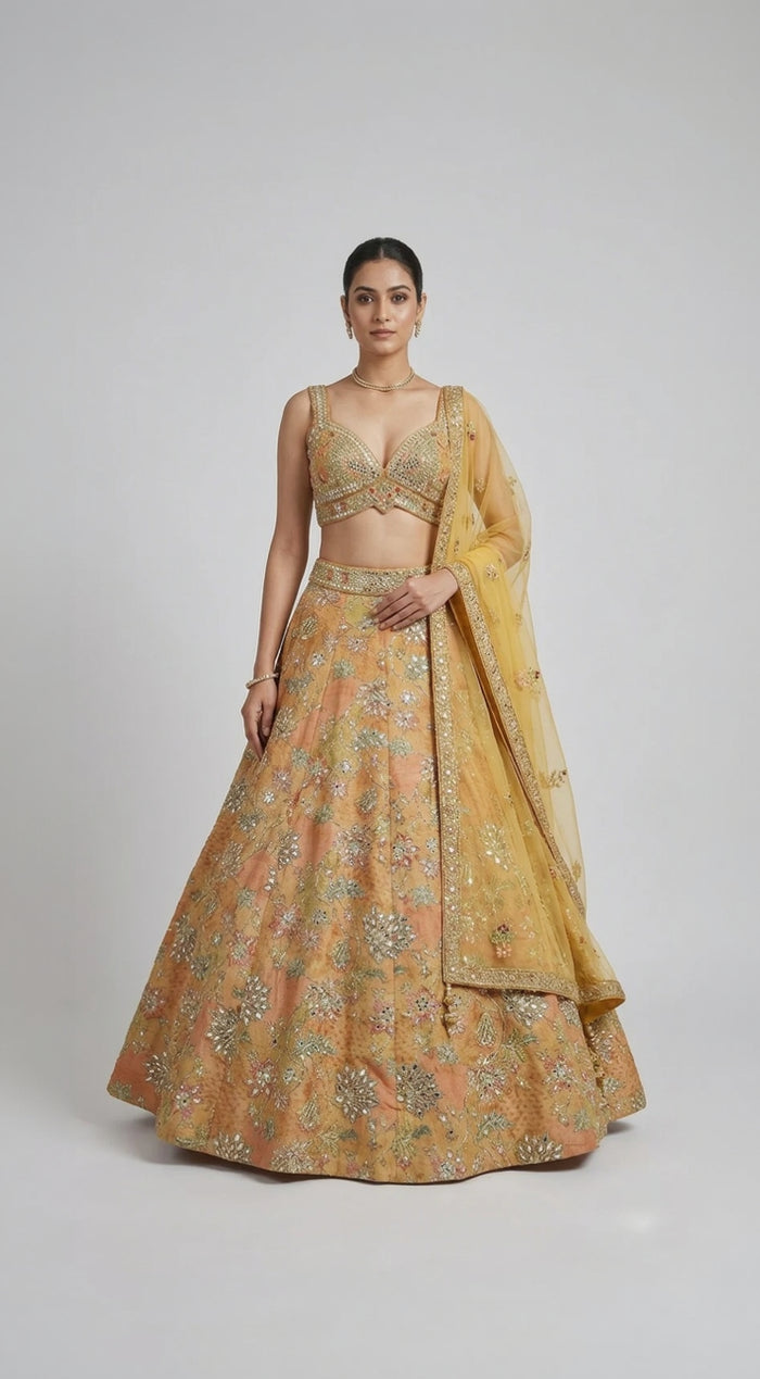 YELLOW MIRROR EMBROIDERED LEHENGA CHOLI SET
