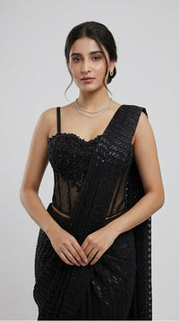 BLACK CORSET READY TO WEAR SAREE SET