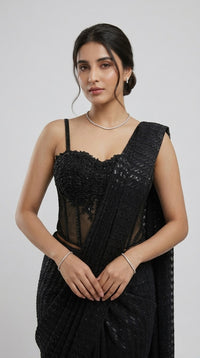 BLACK CORSET READY TO WEAR SAREE SET