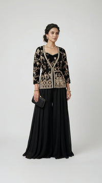 BLACK JACKET SHARARA SUIT SET