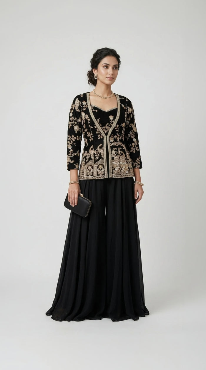 BLACK JACKET SHARARA SUIT SET