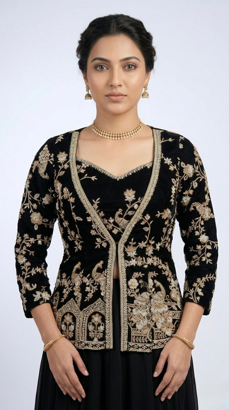 BLACK JACKET SHARARA SUIT SET
