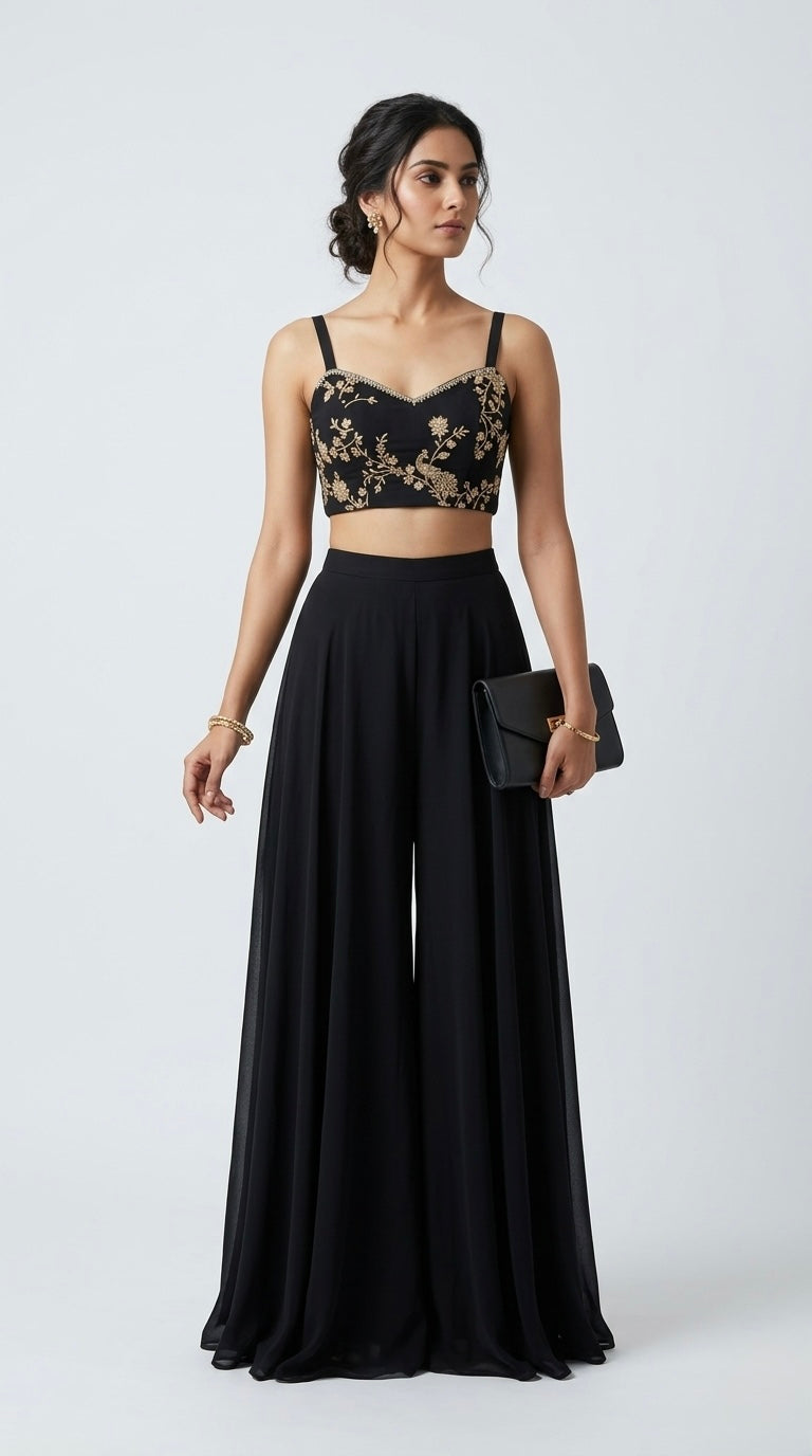 BLACK JACKET SHARARA SUIT SET