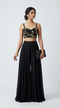 BLACK JACKET SHARARA SUIT SET