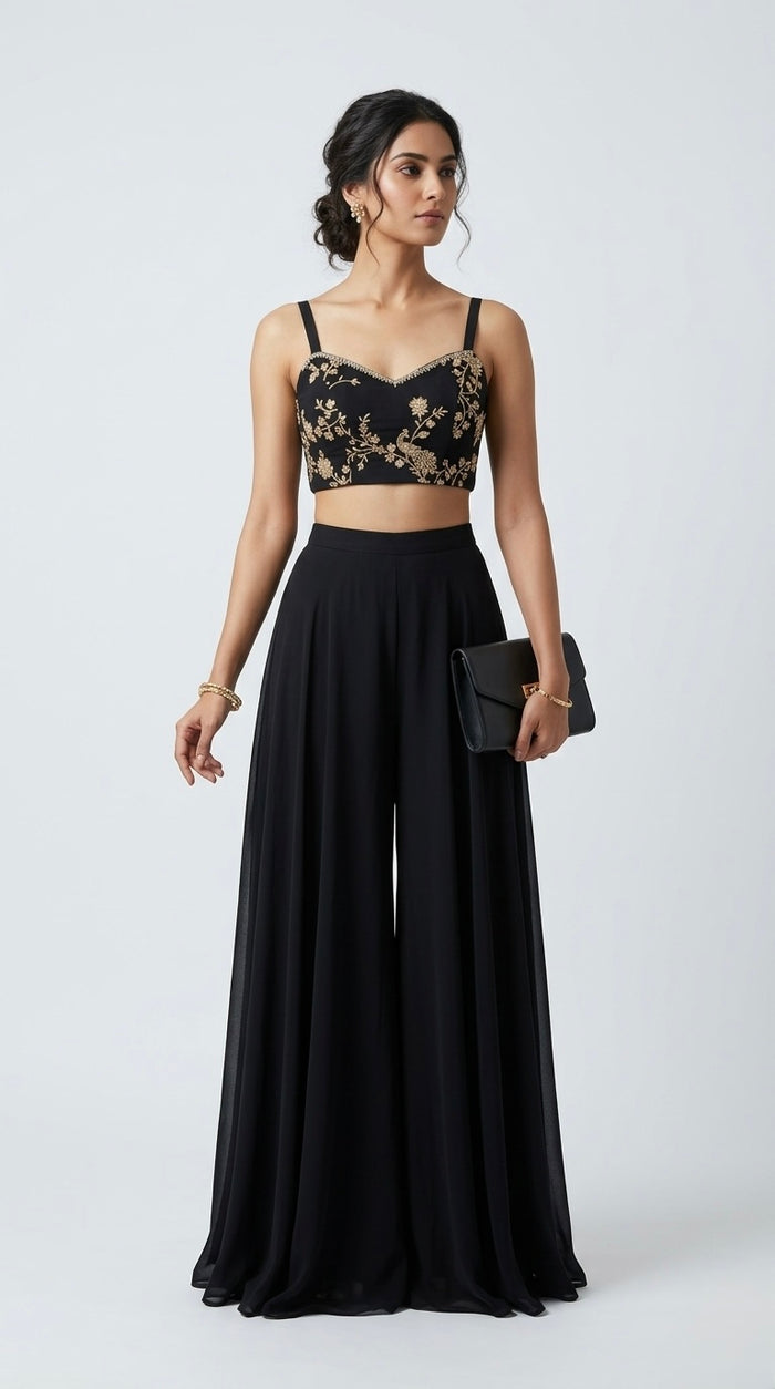 BLACK JACKET SHARARA SUIT SET
