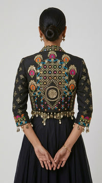 BLACK EMBROIDERED BLAZER LEHENGA SET
