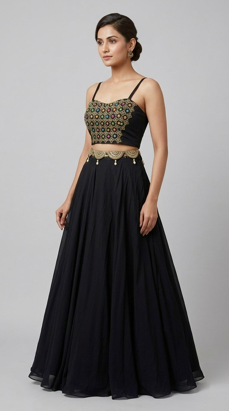 BLACK EMBROIDERED BLAZER LEHENGA SET