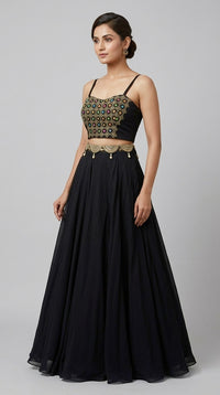BLACK EMBROIDERED BLAZER LEHENGA SET