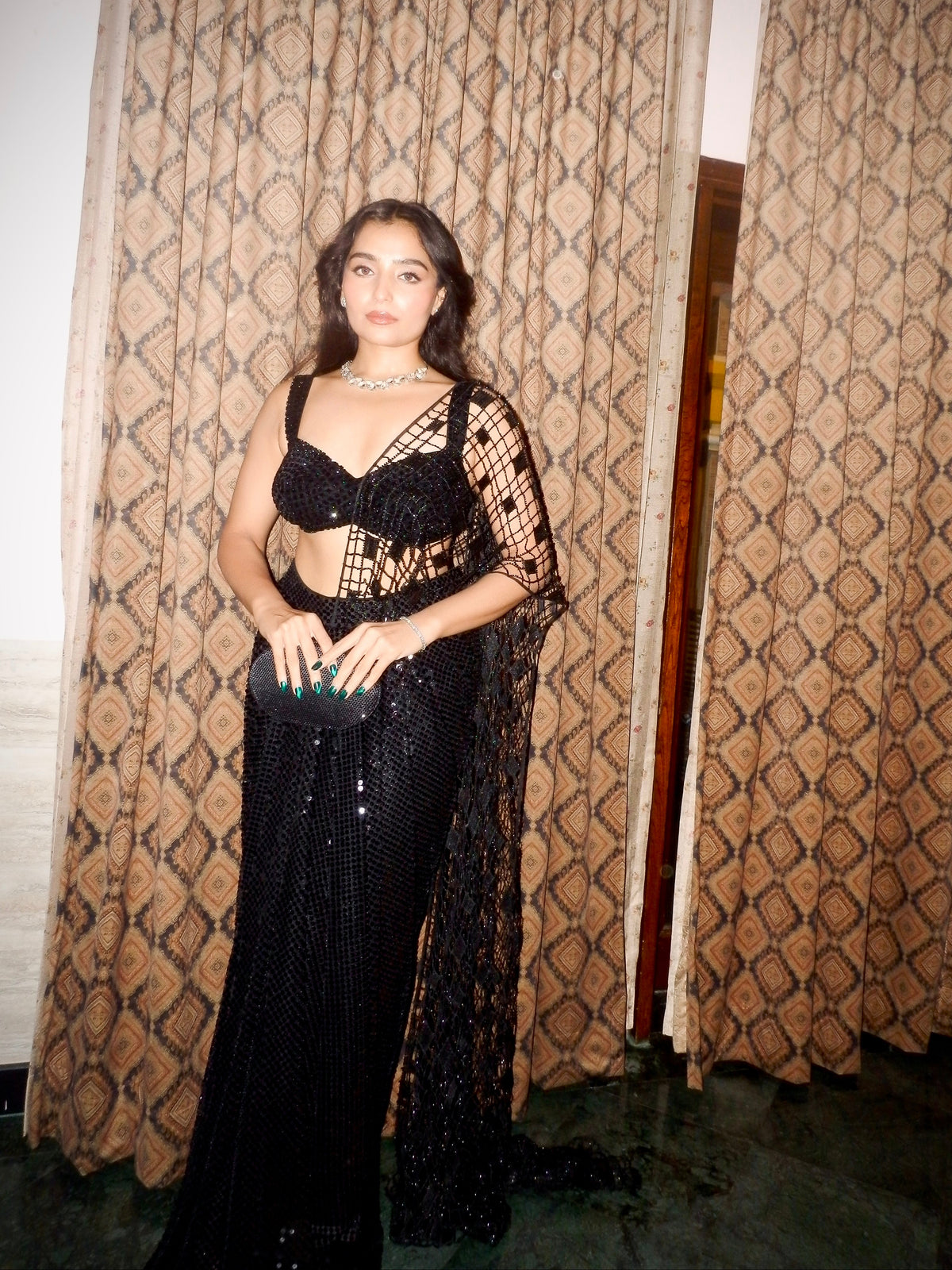 BLACK COCKTAIL READY TO WEAR GLAM SAREE WITH CUTWORK EMBROIDERY
