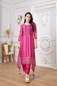 GREEN SILK MIRROR EMBROIDERED KURTA PANT SET