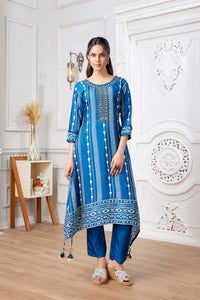 GREEN SILK MIRROR EMBROIDERED KURTA PANT SET