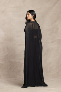 BLACK EMBROIDERED CAPE AND SKIRT SET