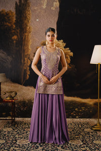 PURPLE BANARASI EMBROIDERED TISSUE SILK INDOWESTERN SHARARA SET