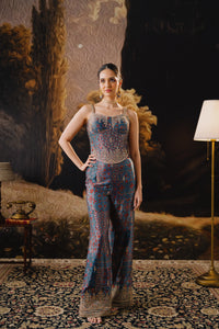 BLUE AJRAKH PRINTED CORSET SHARARA SET