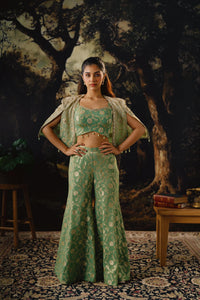 GREEN EMBROIDERED BANARASI SHORT CAPE SET | Nishly Fashion House