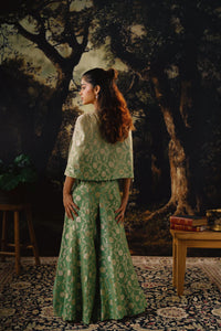 GREEN EMBROIDERED BANARASI SHORT CAPE SET | Nishly Fashion House