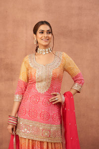 PINK BANDHANI PRINT MIRROR EMBROIDERED SHARARA SET