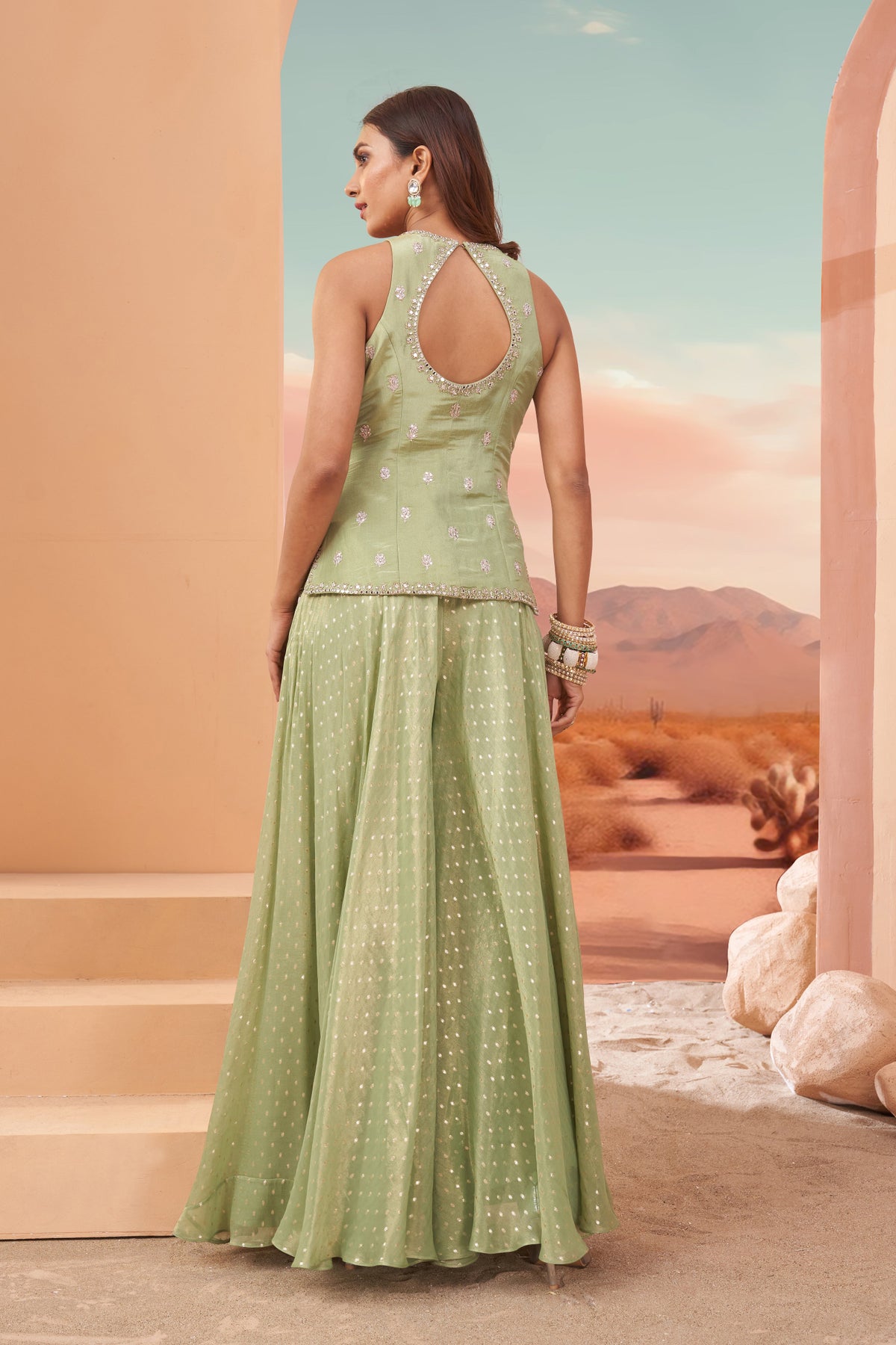 Gorgeous Light Green Silk Sharara Suit