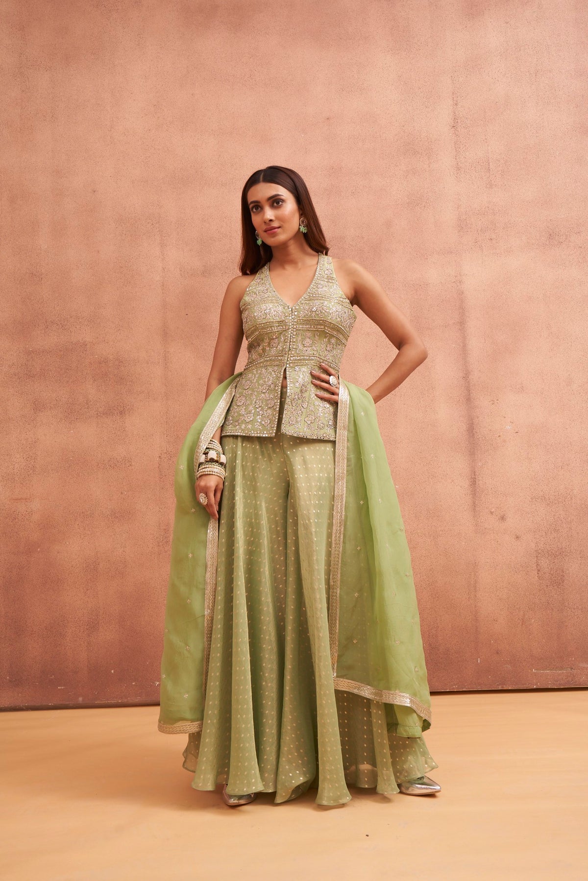 light green sharara dress Buy Women's Green Georgette Sharara Suit Set With Net Dupatta - Label Shaurya Sandhya | Trendia Green / 2XL