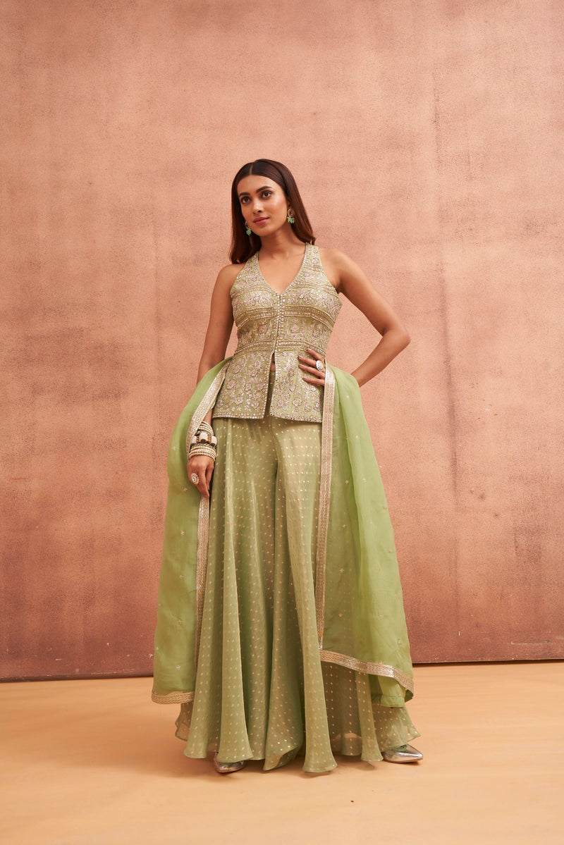 Gorgeous Light Green Silk Sharara Suit | Nishly Fashion House Green / L Gorgeous Light Green Silk Sharara Suit | Nishly Fashion House Green / L