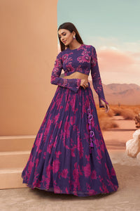 Purple Floral Printed Party Wear Lehenga Choli