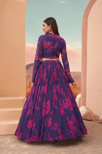 Purple Floral Printed Party Wear Lehenga Choli