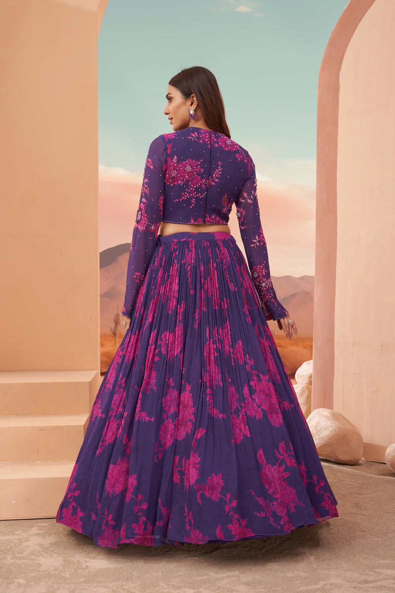 Purple Floral Printed Party Wear Lehenga Choli