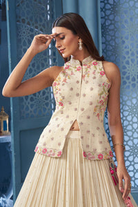 CREAM MIRROR EMBROIDERED LEHENGA CHOLI
