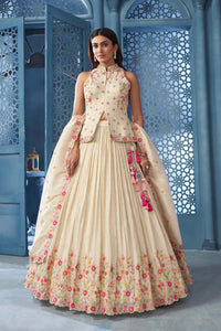 CREAM MIRROR EMBROIDERED LEHENGA CHOLI