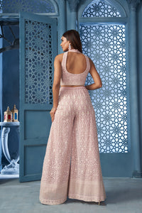 CONTEMPORARY PINK EMBROIDERED HALTER NECK PLAZO SET