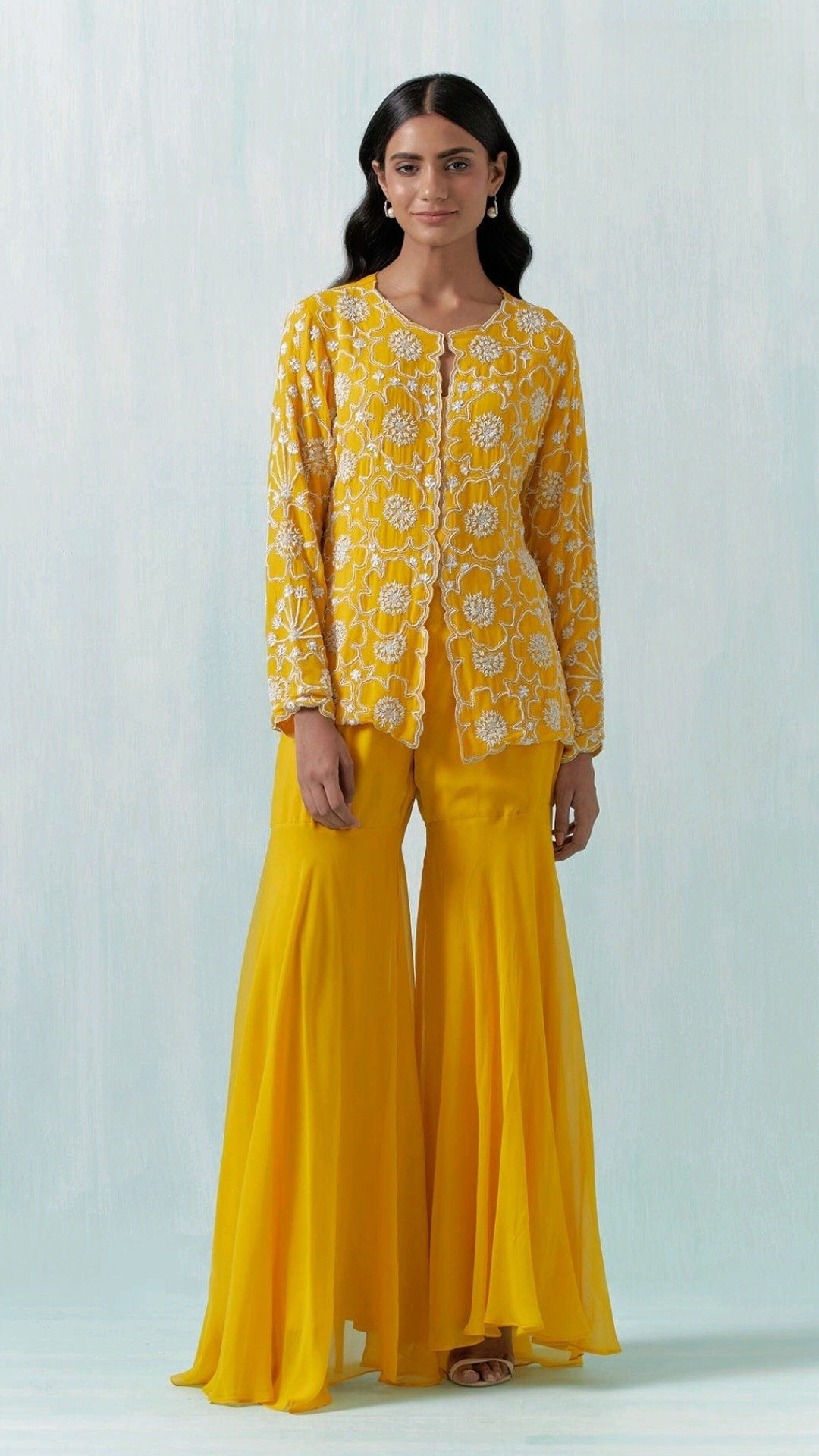 MUSTARD BEADS EMBROIDERED SHARARA SET