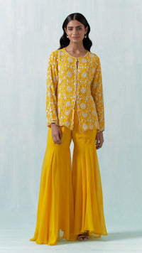 MUSTARD BEADS EMBROIDERED SHARARA SET