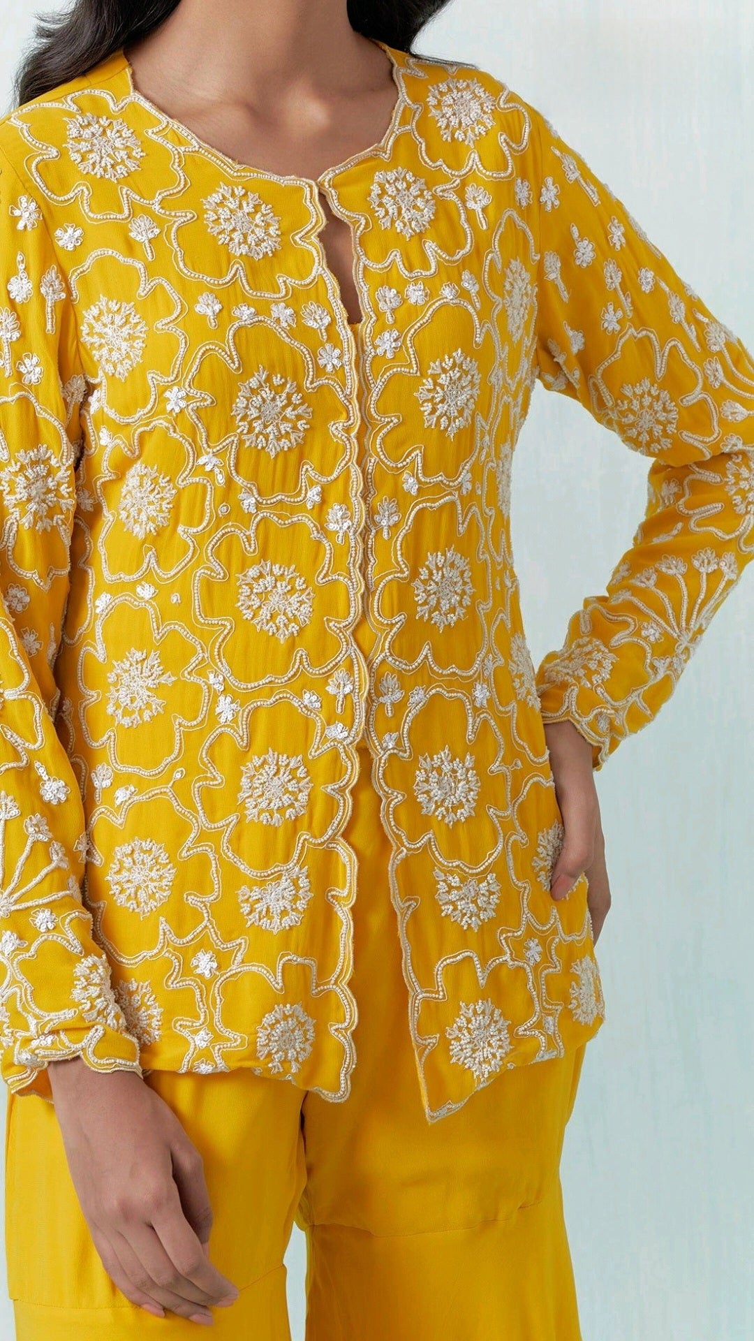 MUSTARD BEADS EMBROIDERED SHARARA SET