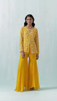 MUSTARD BEADS EMBROIDERED SHARARA SET