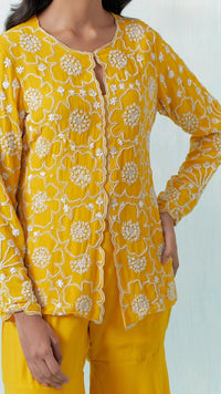 MUSTARD BEADS EMBROIDERED SHARARA SET
