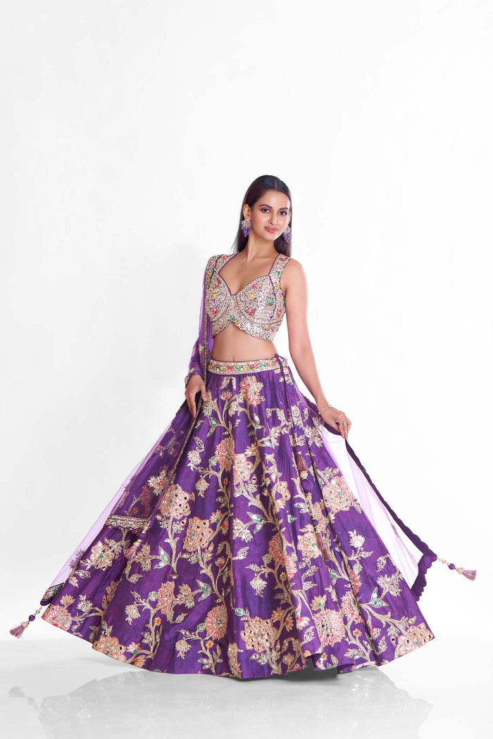 PURPLE MIRROR & ZARI WORK LEHENGA SET WITH DUPATTA