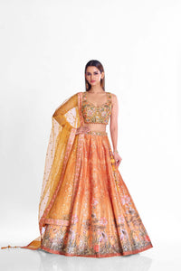 ORANGE SEQUINS EMBROIDERED LEHENGA SET