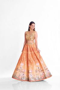 ORANGE SEQUINS EMBROIDERED LEHENGA SET