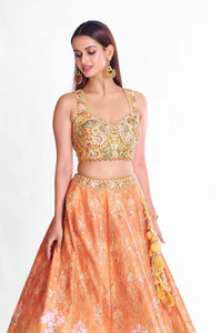 ORANGE SEQUINS EMBROIDERED LEHENGA SET