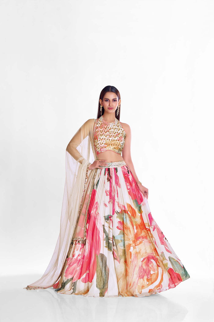 MULTICOLORED MIRROR EMBROIDERED LEHENGA SET