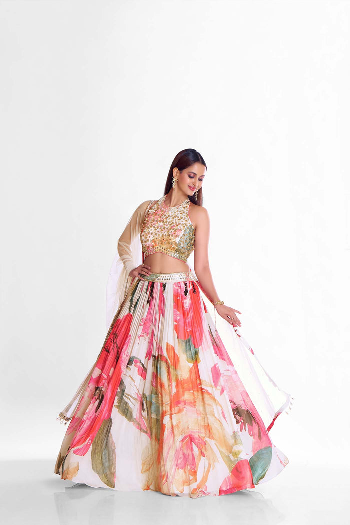 MULTICOLORED MIRROR EMBROIDERED LEHENGA SET