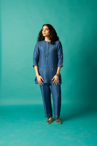 INDIGO BLUE ZARI WORK LINEN CO-ORD SET