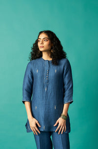 INDIGO BLUE ZARI WORK LINEN CO-ORD SET