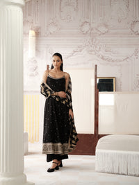 Black sequin embroidered Anarkali suit with zari and bead work for wedding and sangeet