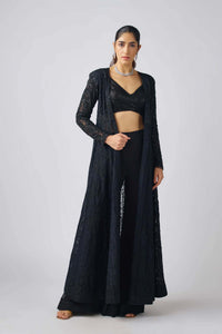 BLACK GEORGETTE EMBROIDERED CAPE SET